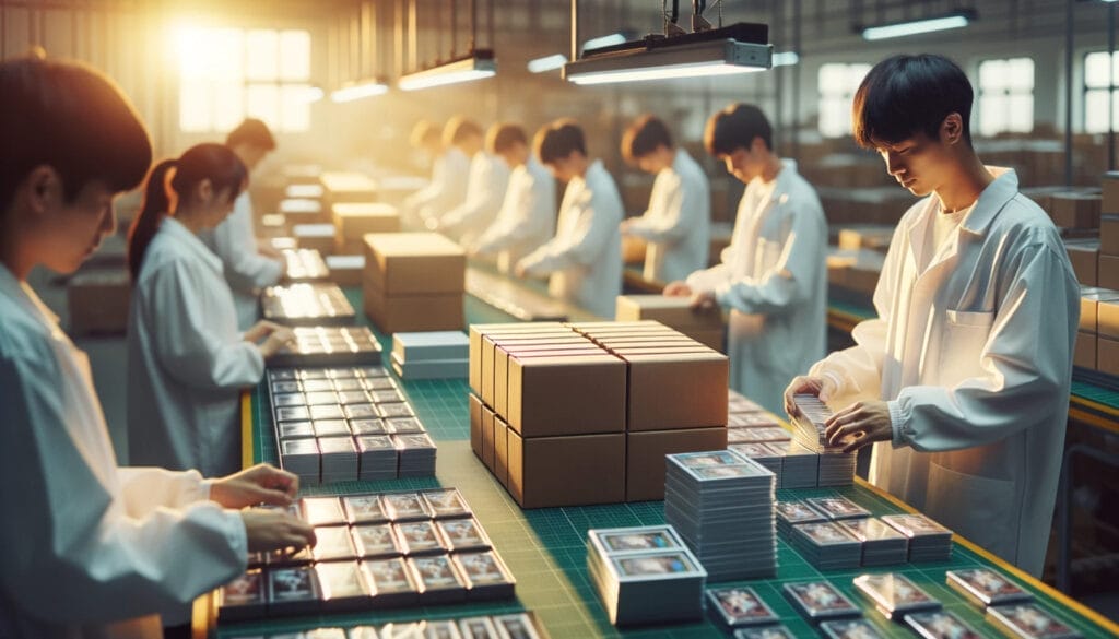 How are trading cards made in the factory